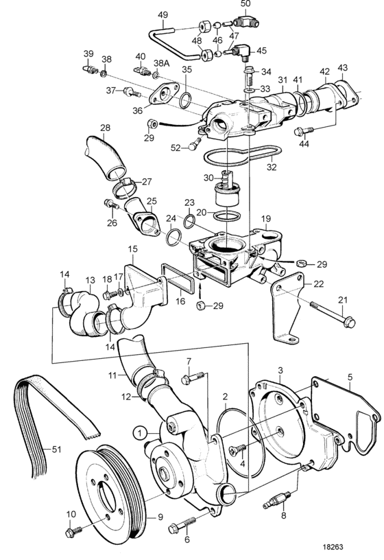 Схема узла Water Pump And Thermostat Для Volvo Penta Tamd63P-A