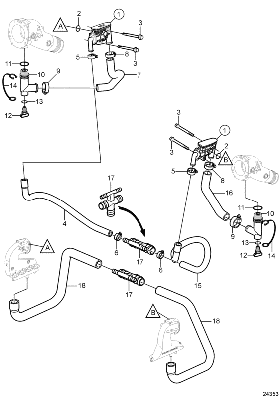 Схема узла Exhaust Thermostat System Для Volvo Penta 8.1Ipsce-Mf