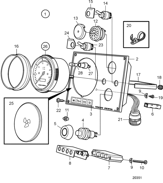 Схема узла Instrument Panel Standard, With Start Button Для Volvo Penta D1-30A