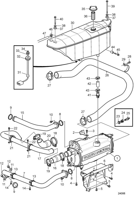 Схема узла Heat Exchanger And Expansion Tank Для Volvo Penta D11A-A