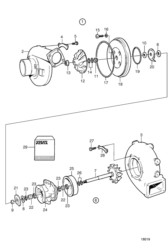 Схема узла Turbocharger, Components: 863703 Для Volvo Penta Tamd162B