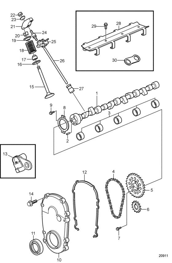 Схема узла Camshaft And Valve Train Для Volvo Penta 8.1Gice-Mf