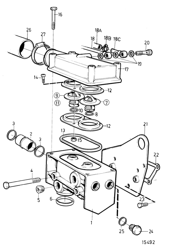 Схема узла Thermostat Housing: A Для Volvo Penta Tamd42B