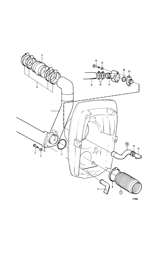Схема узла Exhaust Pipe And Cooling Water Pipe Drive Sp-C, Dp-C Для Volvo Penta 431A
