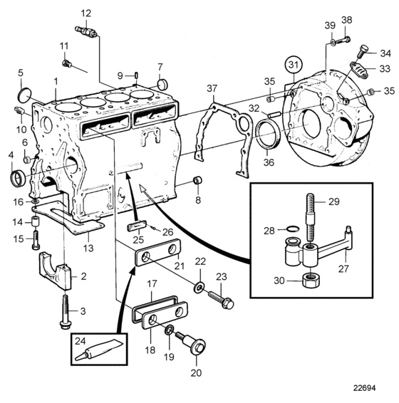 Схема узла Cylinder Block And Flywheel Housing Для Volvo Penta Tamd31M-A