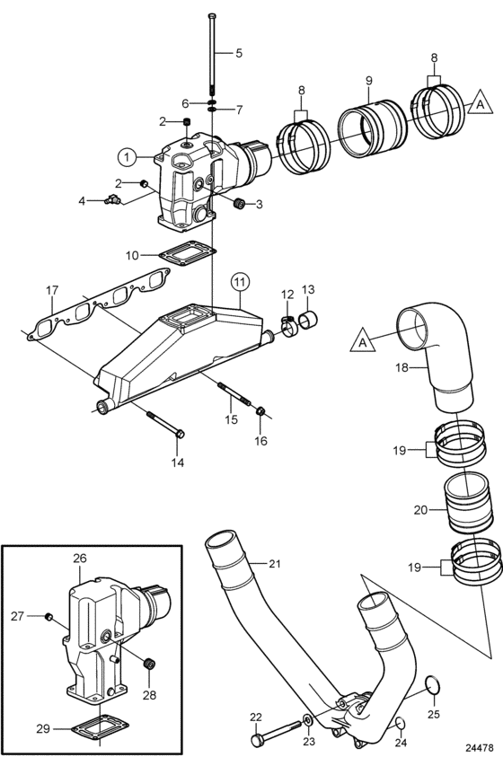 Схема узла Выхлоп Для Volvo Penta Dpx385Xwtr