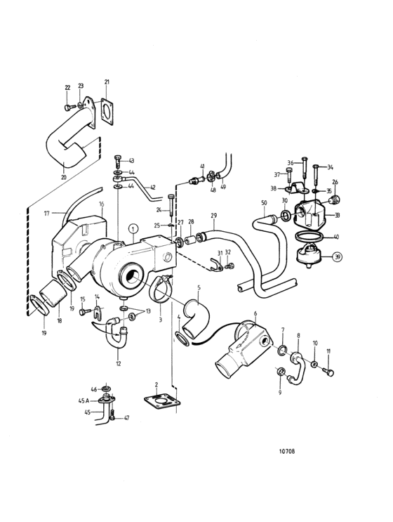 Схема узла Cooling System, Induction And Exhaust Manifold Для Volvo Penta 2003Tb