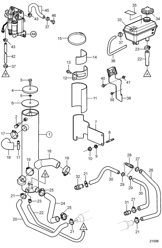 Схема узла Heat Exchanger, Sterndrive With Freshwater Cooling Для Volvo Penta 8.1Osi-Bf