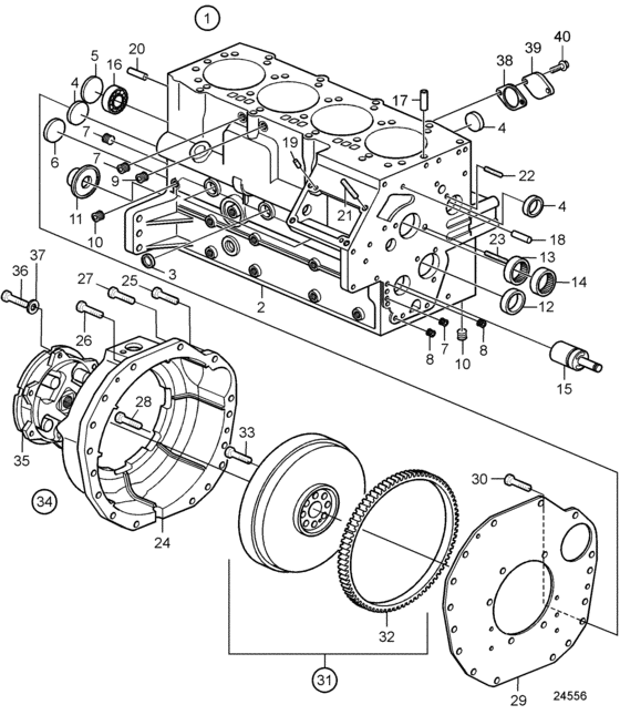 Схема узла Cylinder Block And Flywheel Housing Для Volvo Penta D2-55F