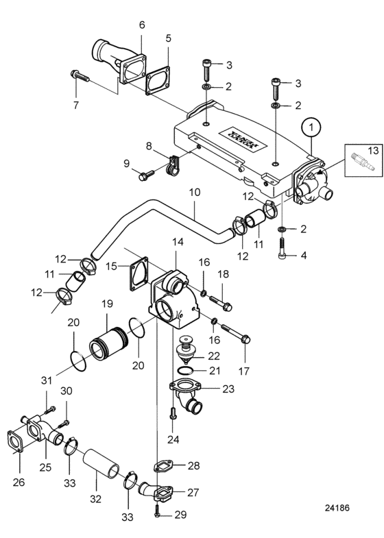 Схема узла Keel Cooling, Two Circuit With Charge Air Cooler Для Volvo Penta D5A-B Ta