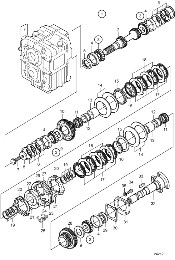 Схема узла Reverse Gear Ms10L, Components: Ratio 2.72:1 Для Volvo Penta Ms10L-B