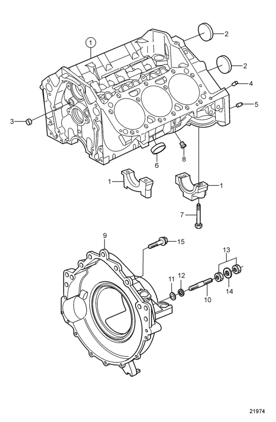 Схема узла Cylinder Block And Flywheel Housing Для Volvo Penta 4.3Gxi-Ff