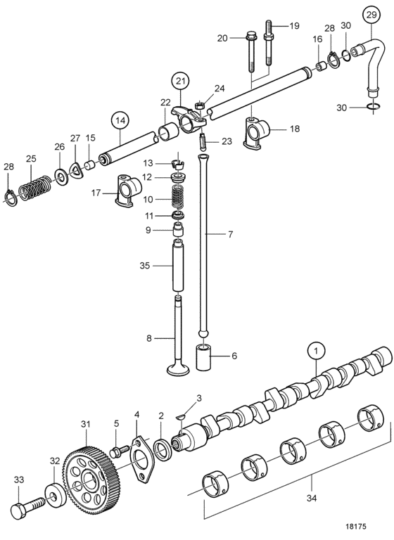 Схема узла Camshaft And Valve Mechanism Для Volvo Penta Kad42P-A