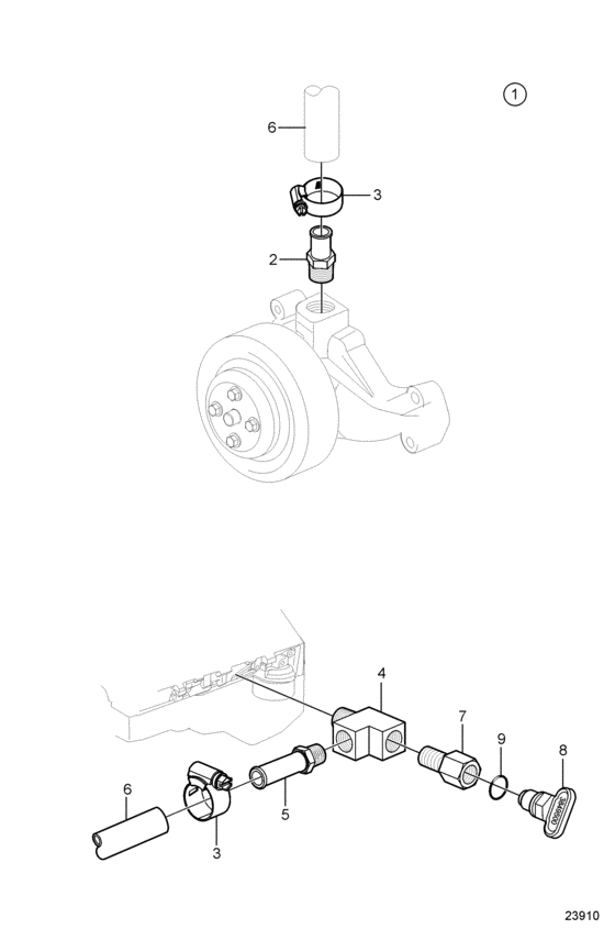 Схема узла Hot Water Outlet, Seawater Cooled Для Volvo Penta 4.3Gl-J