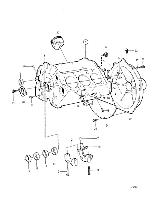 Схема узла Cylinder Block And Flywheel Casing: B Для Volvo Penta 430B