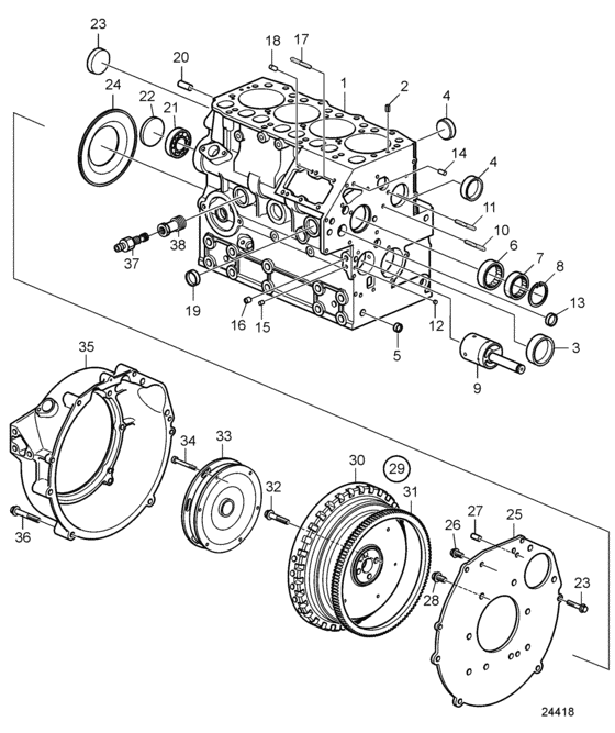 Схема узла Cylinder Block And Flywheel Housing Для Volvo Penta D2-40F