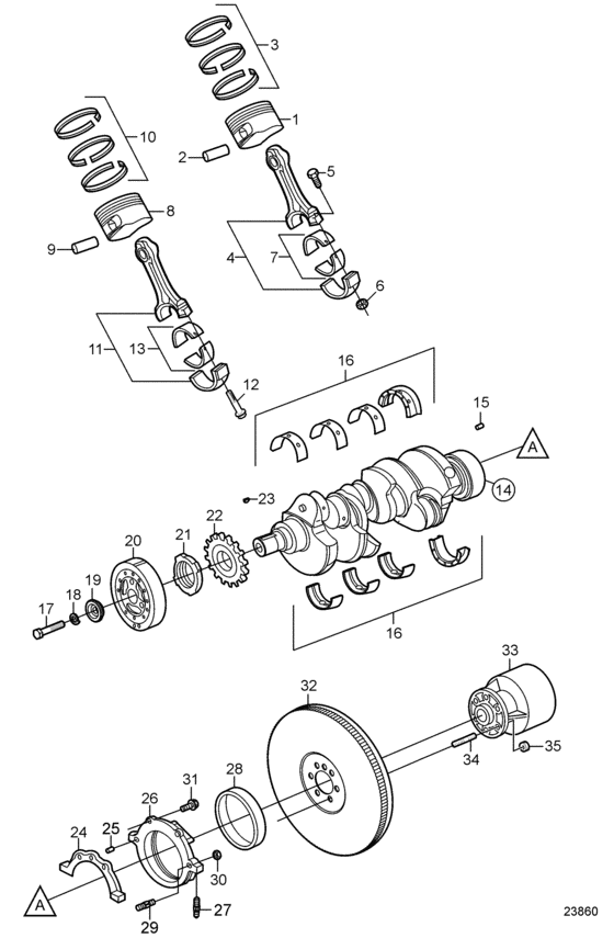 Схема узла Crankshaft And Related Parts Для Volvo Penta 4.3Gxi-F