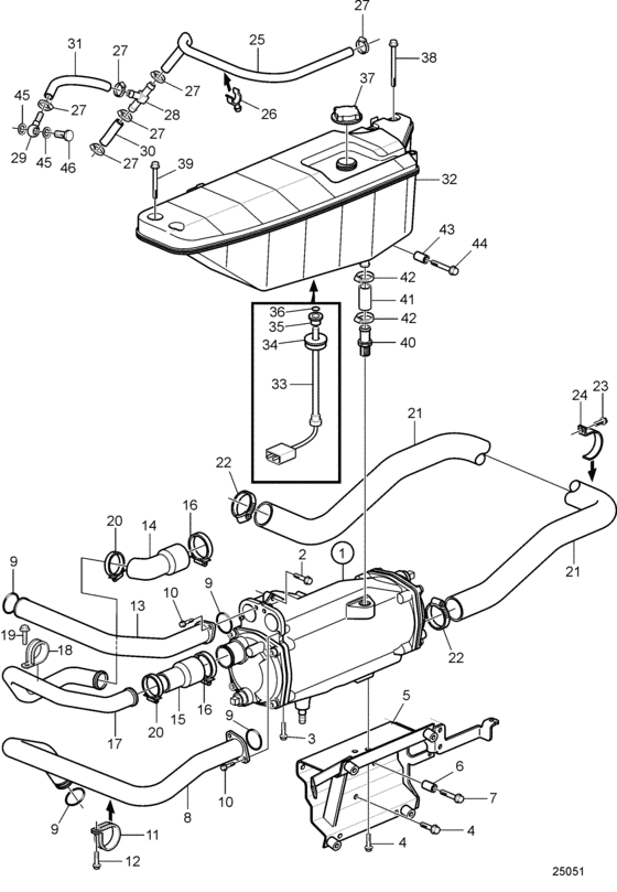 Схема узла Expansion Tank And Heat Exchanger Для Volvo Penta D9A2A D9-425