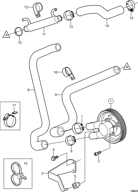 Схема узла Seawater Pump And Hoses Для Volvo Penta 5.0Gxi-B