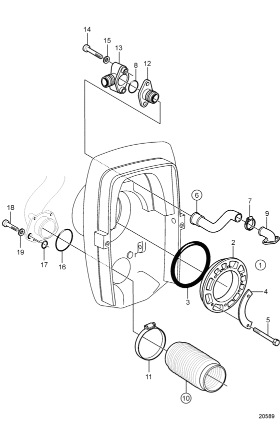 Схема узла Exhaust And Cooling Water Pipe Для Volvo Penta Dp-E