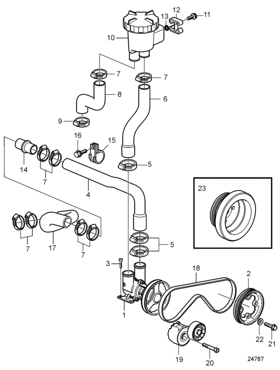 Схема узла Seawater Pump And Hoses Для Volvo Penta D3-170A-D