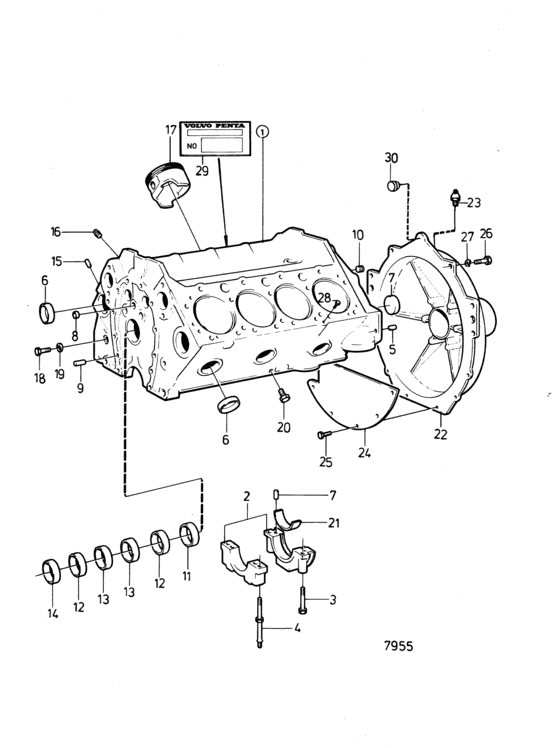 Схема узла Cylinder Block And Flywheel Casing: B Для Volvo Penta Aq271D