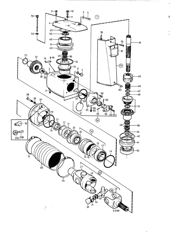 Схема узла Upper Gear Unit Aq Drive Unit 270, 270T: B Для Volvo Penta Bb115C