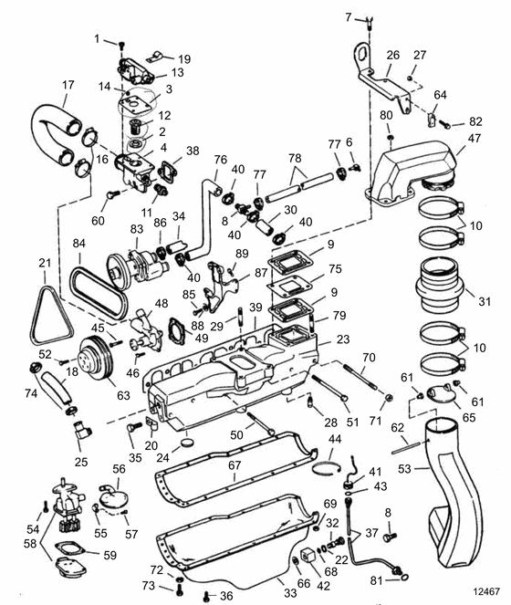 Схема узла Exhaust, Cooling And Oil Pan Для Volvo Penta 3.0Gsphub