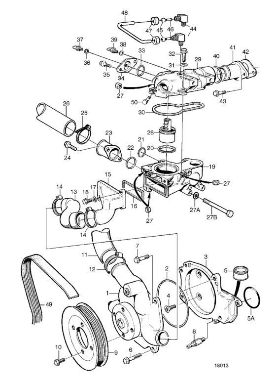 Схема узла Water Pump And Thermostat Для Volvo Penta Tamd74P-B