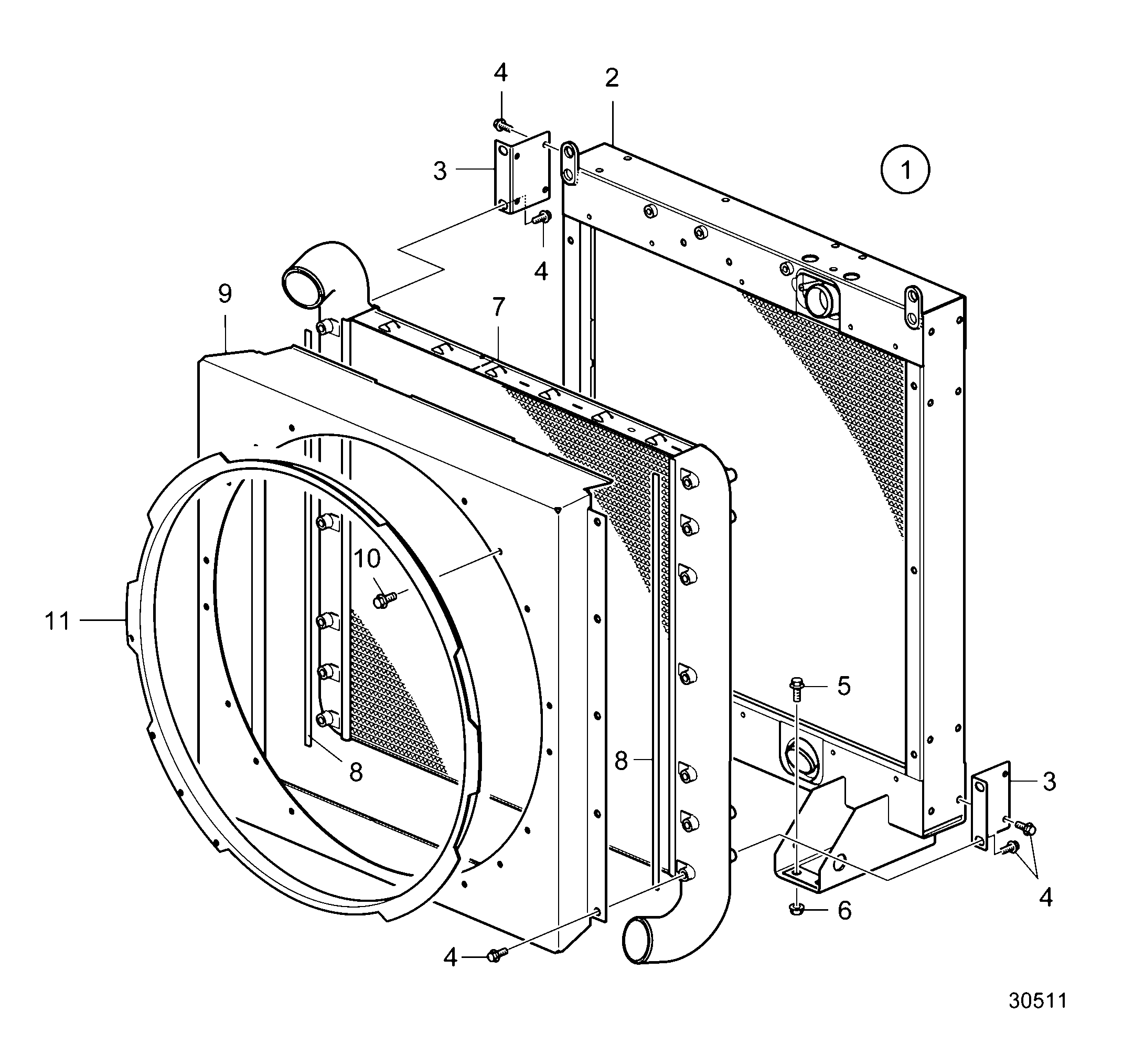 Схема узла Cooling Package, Pusher Fan 890 Mm.