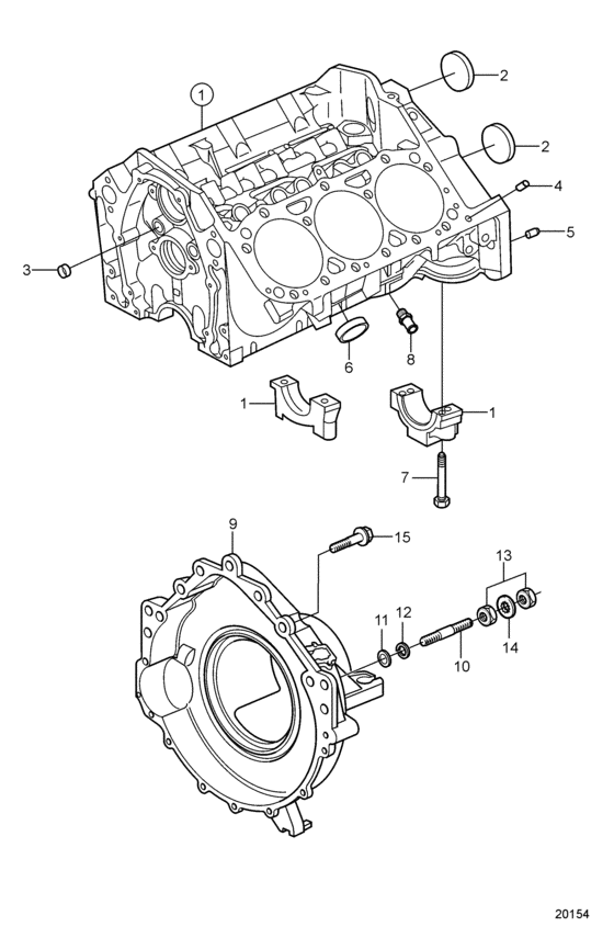 Схема узла Cylinder Block And Flywheel Housing Для Volvo Penta 4.3Gl-A