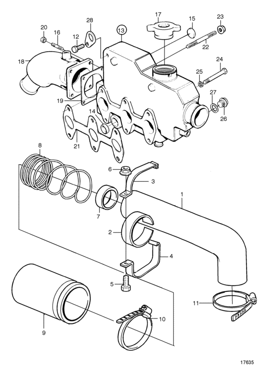 Схема узла Induction And Exhaust Manifold, Engine Spec. No. 868777 Для Volvo Penta Md2030B
