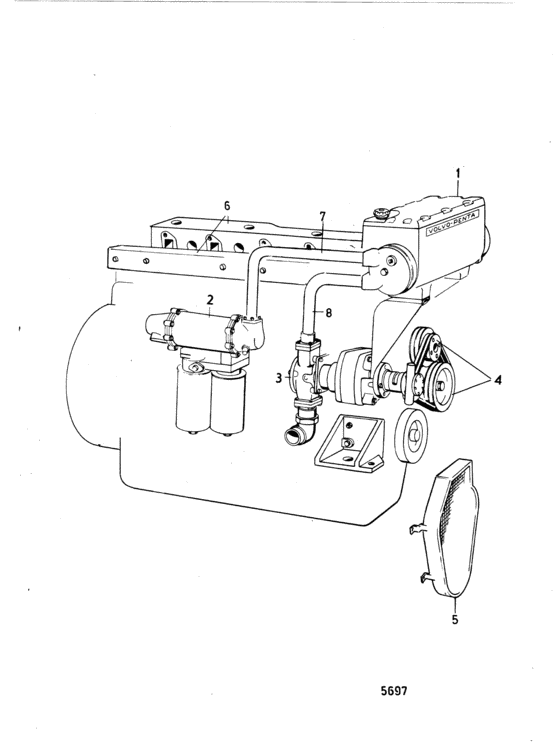 Схема узла Cooling System, Induction And Exhaust Manifold Для Volvo Penta Td120Bhc