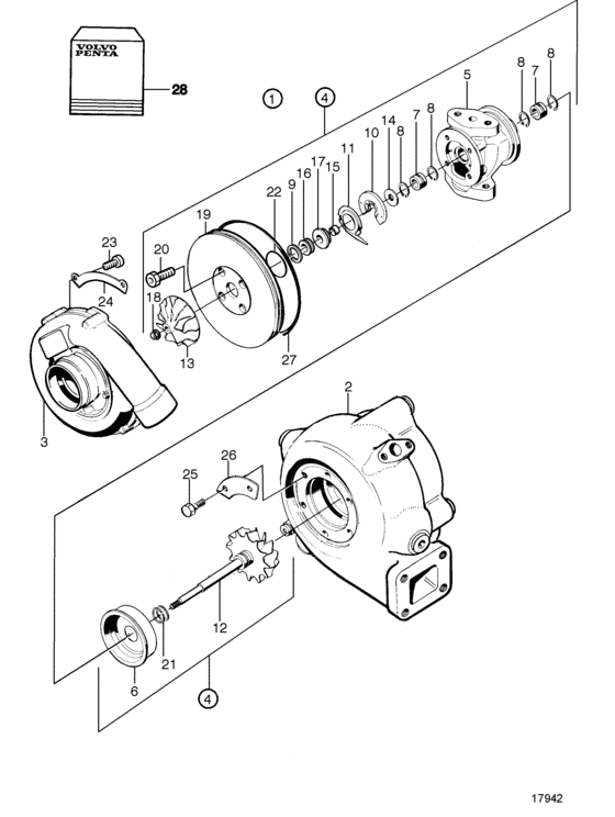 Схема узла Turbocharger, Components Для Volvo Penta Tamd71B