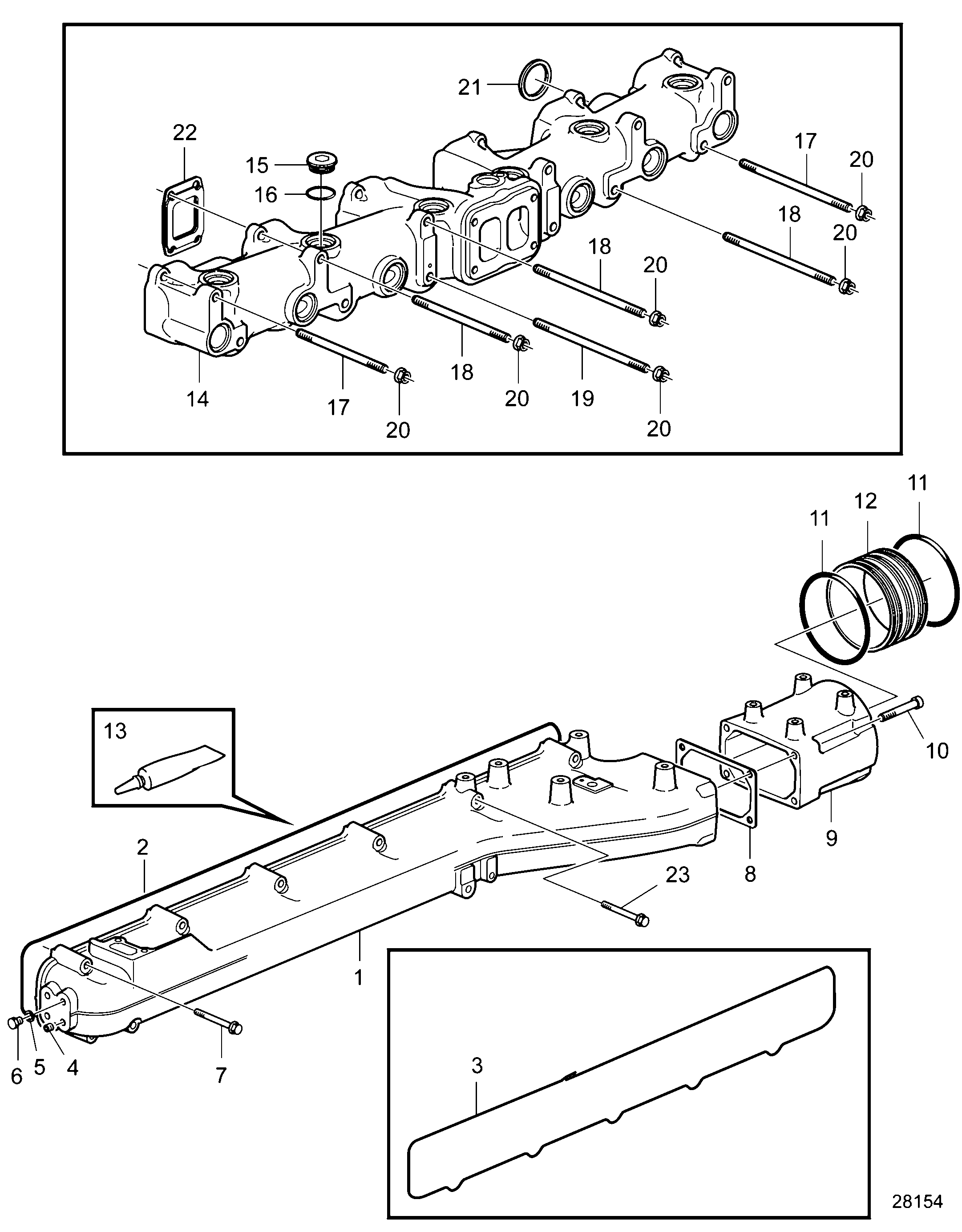 Схема узла Inlet And Exhaust Manifolds. Sn1016090224-