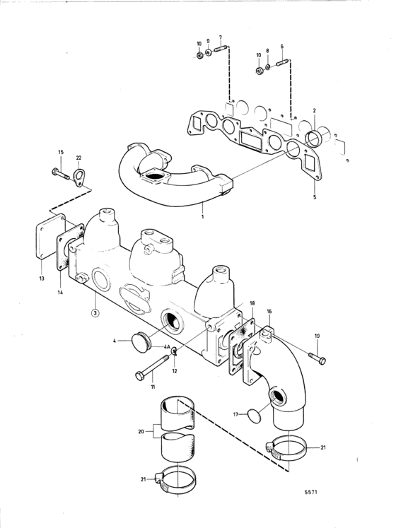 Схема узла Induction- And Exhaust Manifold Для Volvo Penta Aq115A
