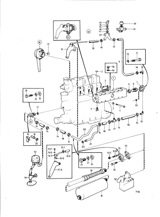 Схема узла Cool. System, Ind.- And Exh.manifold Excl Spec 867600, -684: A Для Volvo Penta Md17C