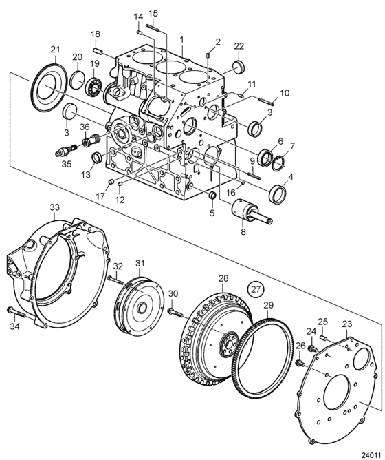 Схема узла Cylinder Block And Flywheel Housing Для Volvo Penta D1-30A