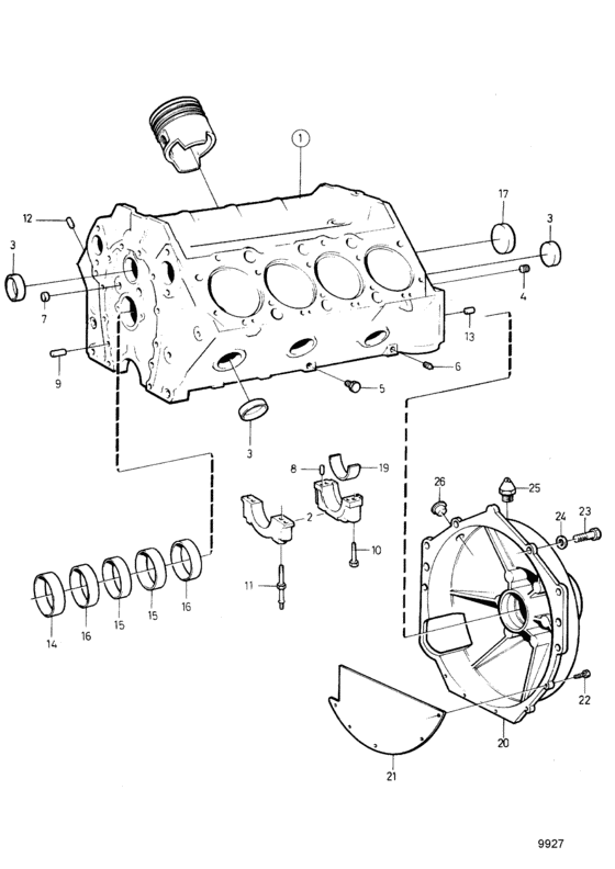 Схема узла Cylinder Block And Flywheel Casing Для Volvo Penta 740A