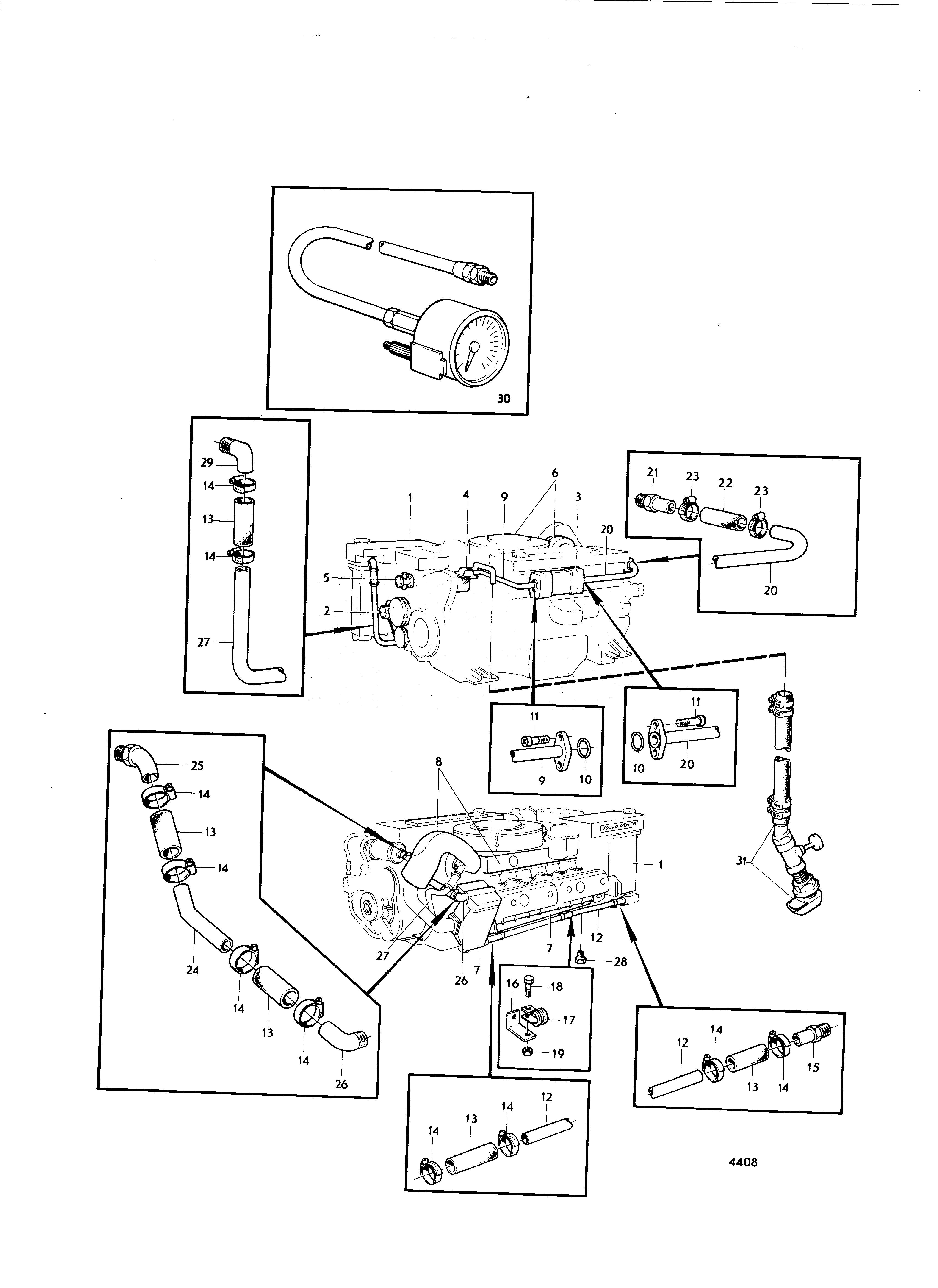 Схема узла Cooling System, Induction And Exhaust Manifold.