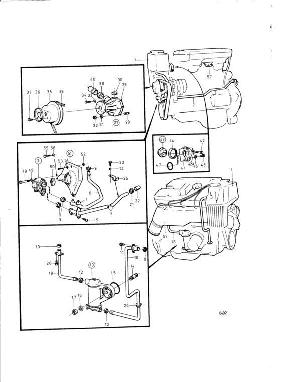 Схема узла Cooling System, Induction- And Exhaust Manifold Для Volvo Penta Aq145A