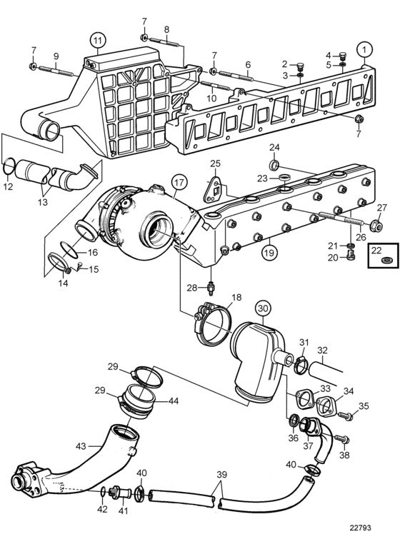 Схема узла Induction And Exhaust Manifold Для Volvo Penta Ad41P-A