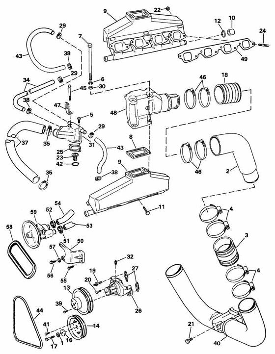 Схема узла Exhaust And Cooling Для Volvo Penta 8.2Glimda
