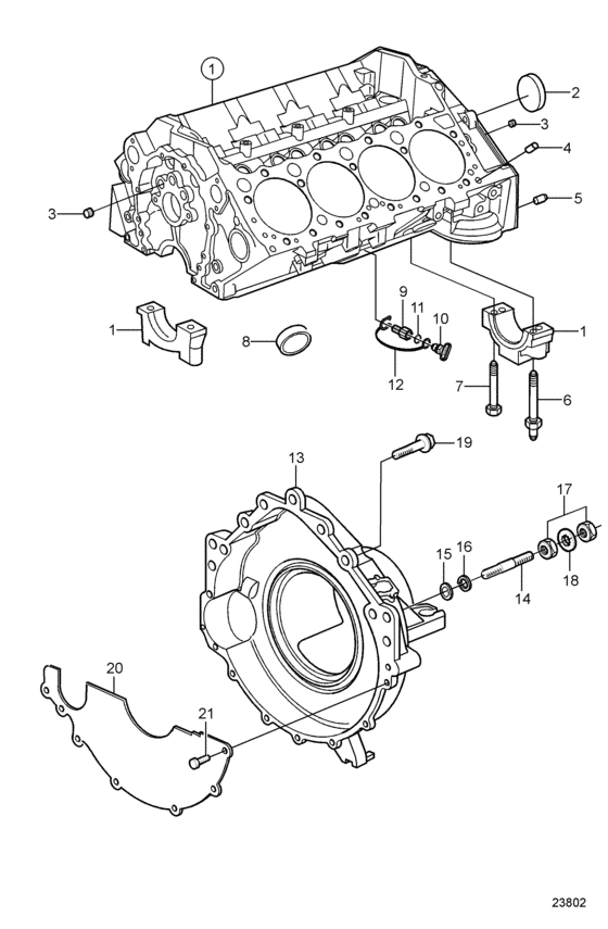 Схема узла Cylinder Block And Flywheel Housing Для Volvo Penta 5.0Gl-J