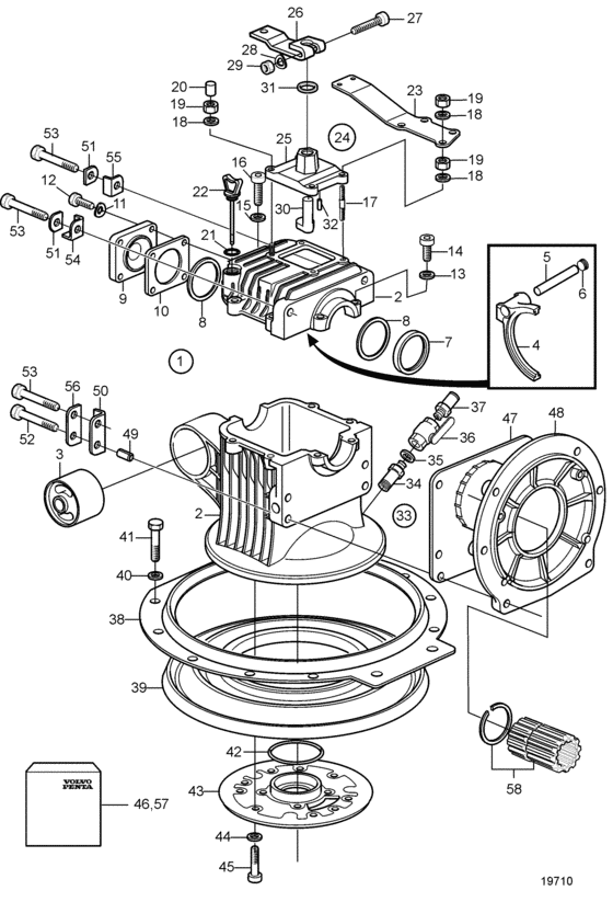 Схема узла Upper Gear Unit Sail Boat Drive Unit Ms25S, Ms25Sr Для Volvo Penta Ms25S-A