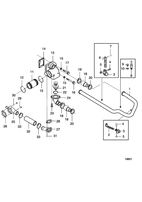 Схема узла Keel Cooling, One Circuit And Thermostat Housing Для Volvo Penta D7A-A T