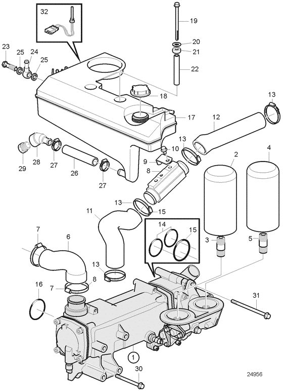 Схема узла Heat Exchanger And Expansion Tank. Sn2004017351- Для Volvo Penta D4-210A-B