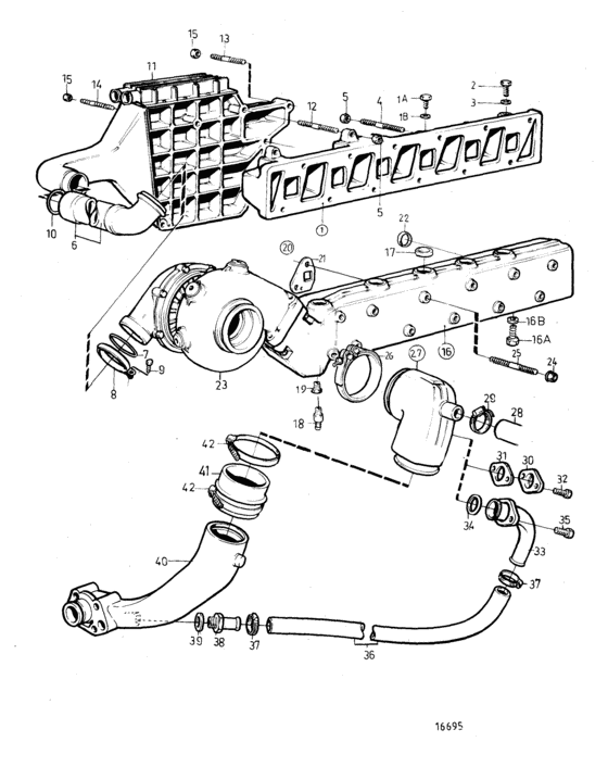 Схема узла Induction And Exhaust Manifold: A Для Volvo Penta Kamd42P-A