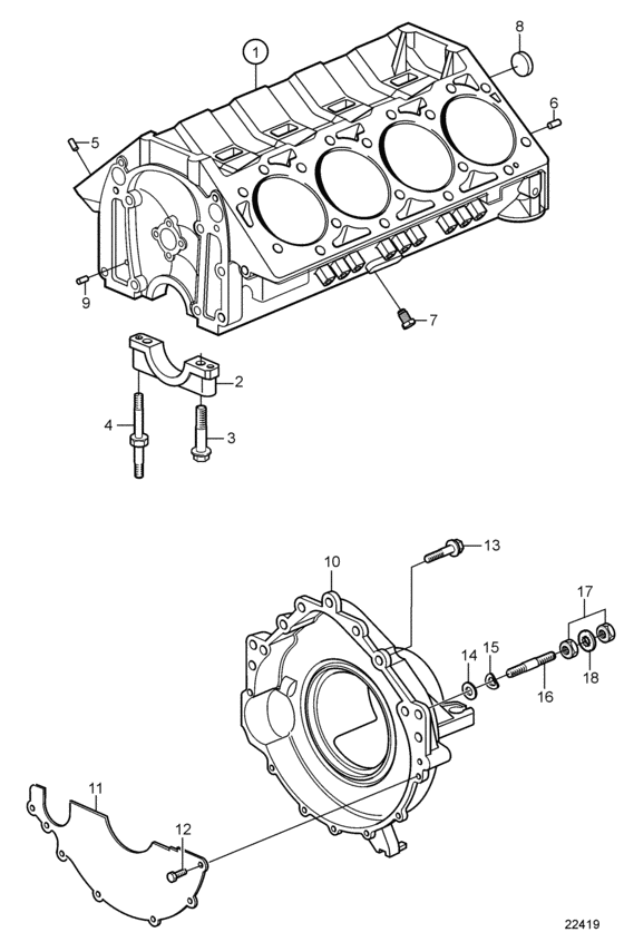Схема узла Cylinder Block And Flywheel Housing Для Volvo Penta 8.1Osi-D