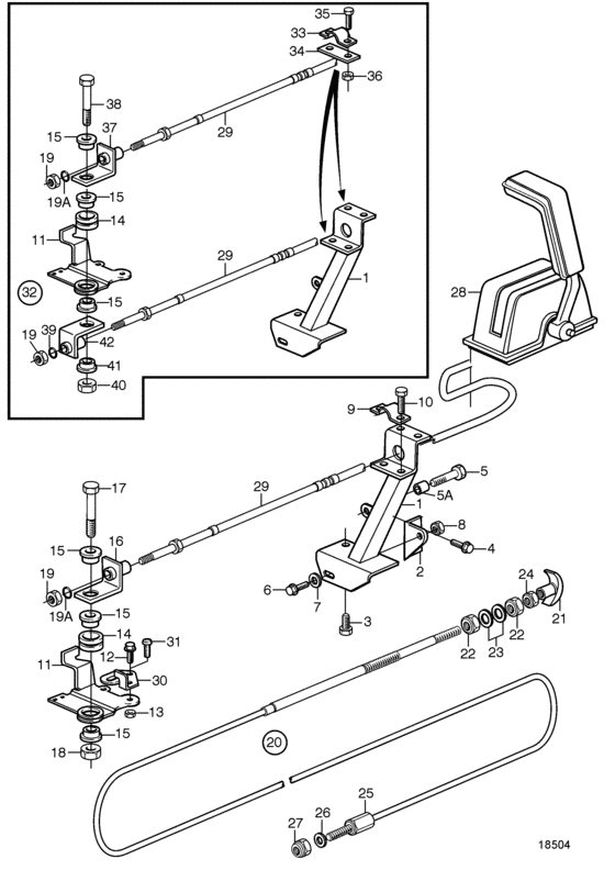Схема узла Control Connection, Speed And Stop Control: Fly Bridge Для Volvo Penta Tamd42Wj-A